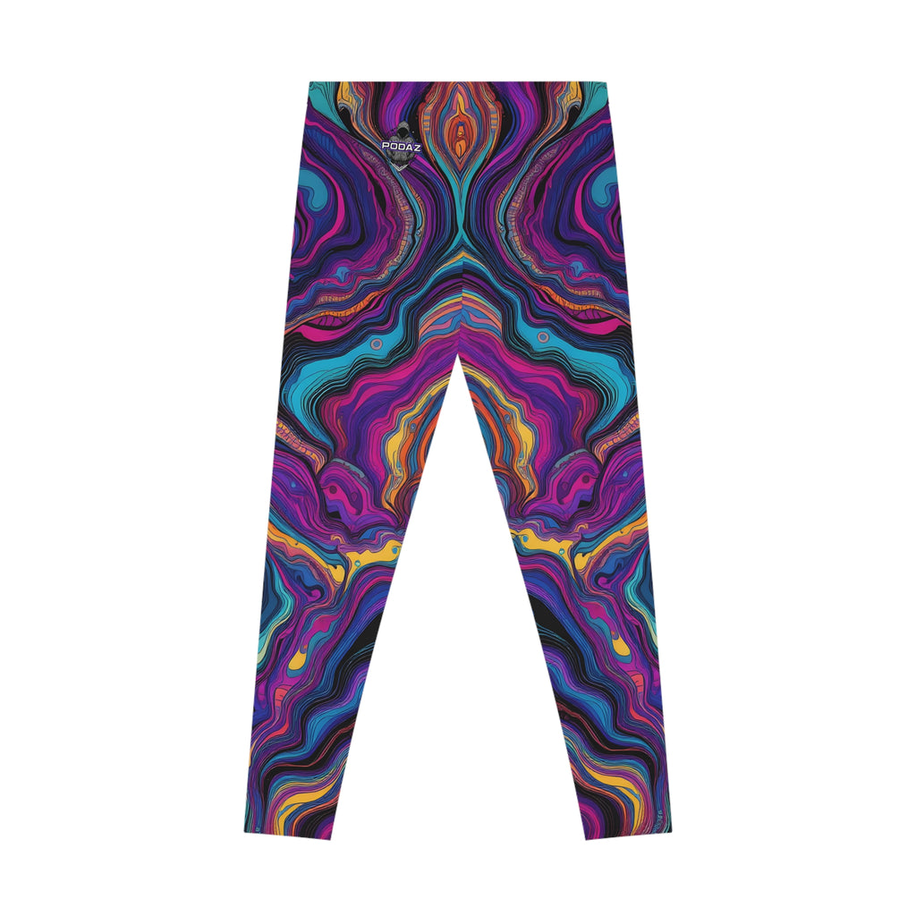 Isometric gradient leggings with colorful geometric pattern, back view