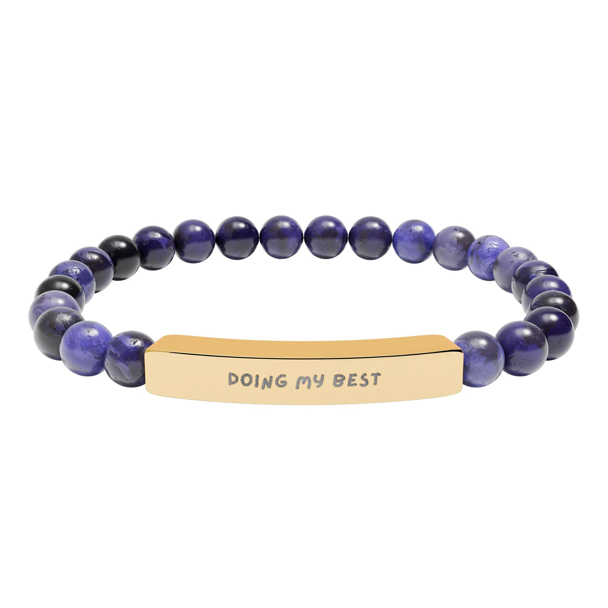 Custom engraved natural stone stretch bracelet with purple stone beads