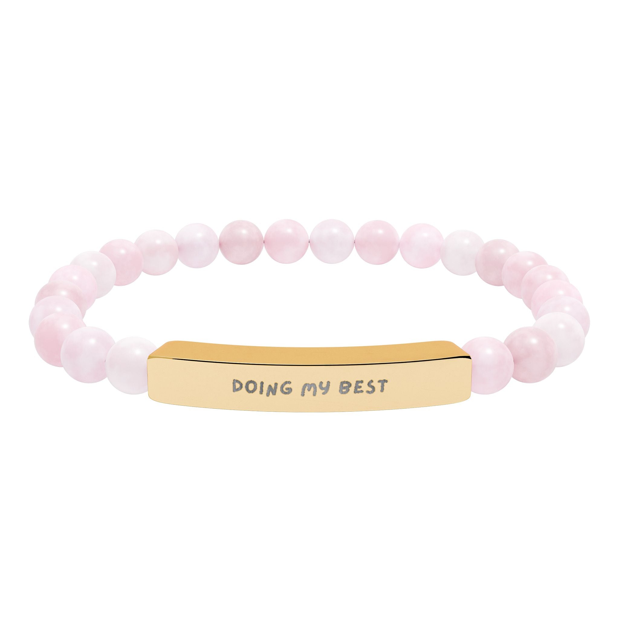 Custom engraved natural stone stretch bracelet with pink stone beads