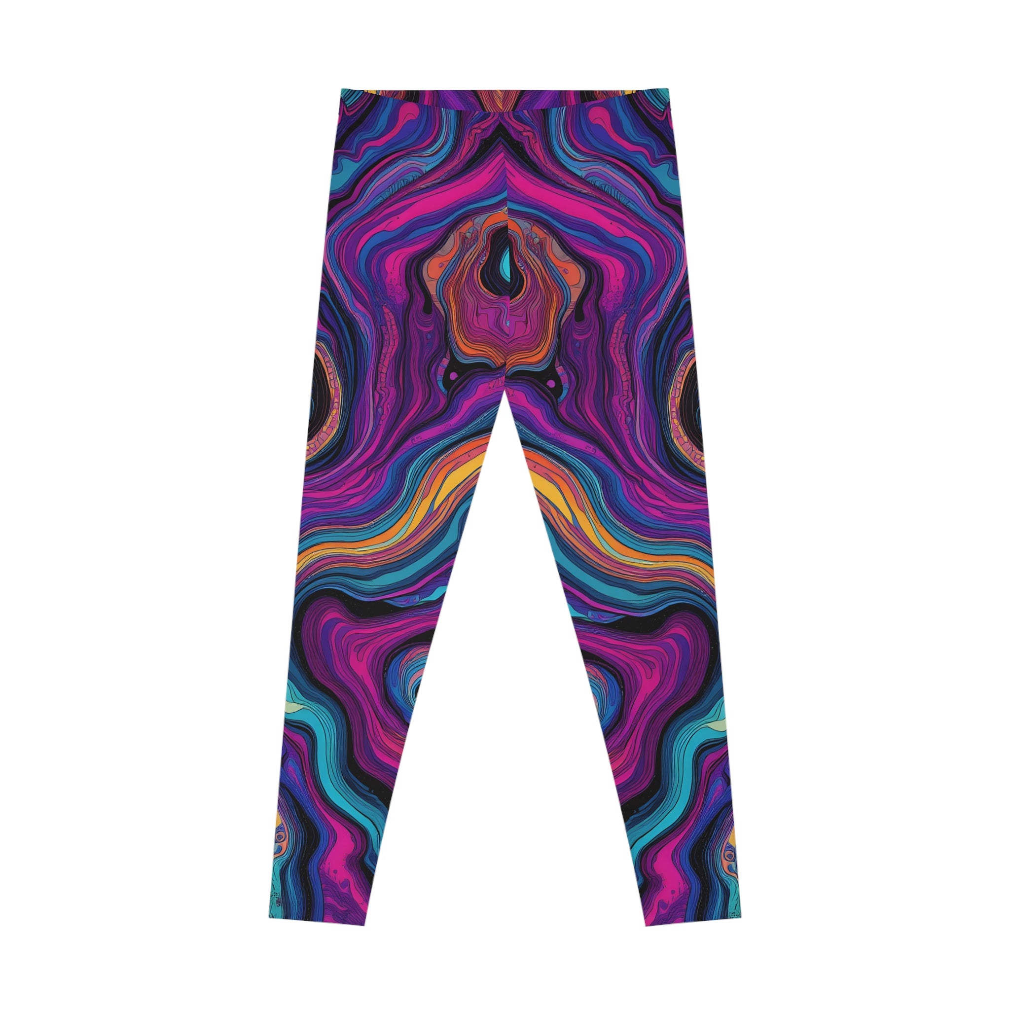 Isometric gradient leggings with colorful geometric all-over print, front view