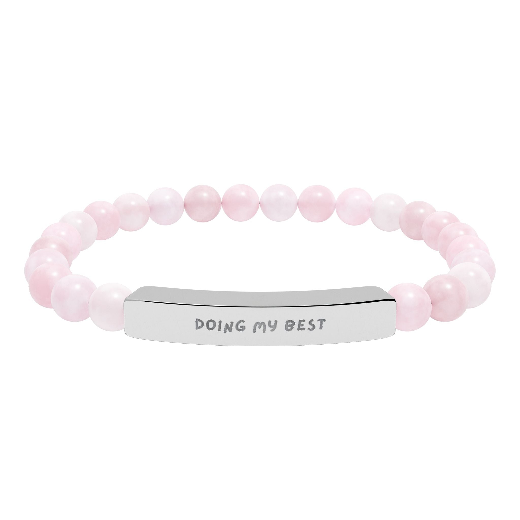 Pink natural stone bracelet with personalized engraved bar