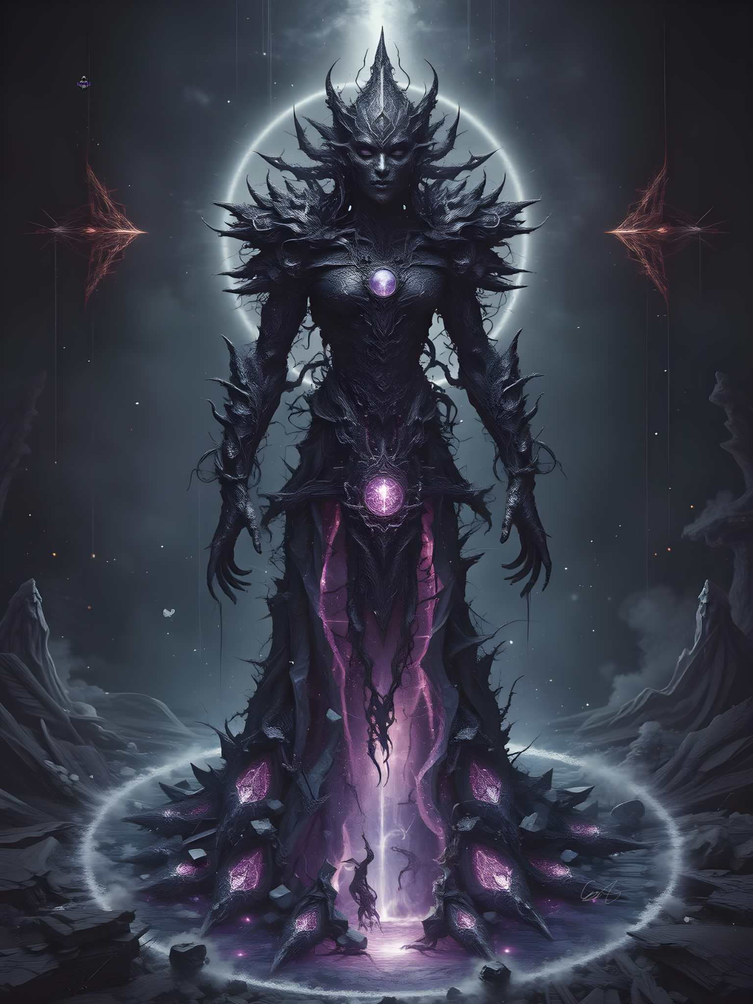 Nuricon Aethryx entity illustration with cosmic energy and shadowed form